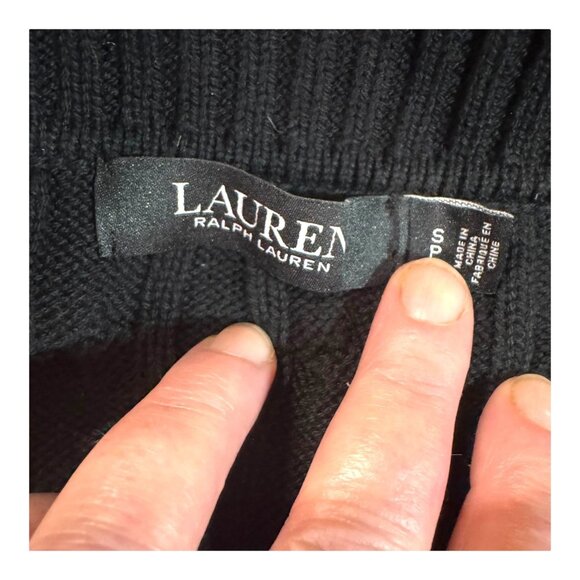 Lauren Ralph Lauren Black Cable Knit Cowl Neck Turtleneck Sweater Gold Buckle SP - Picture 3 of 6